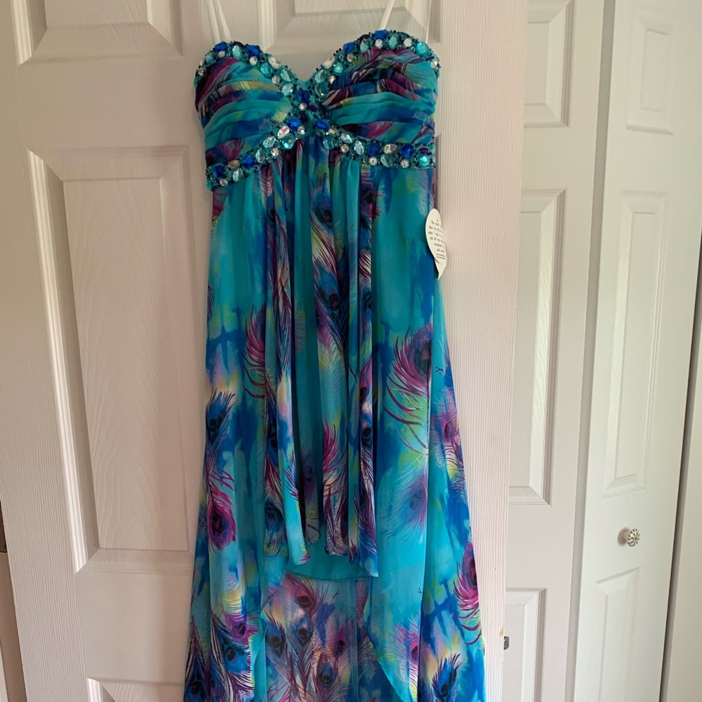 NWT - Deb peacock/turquoise hi low dress